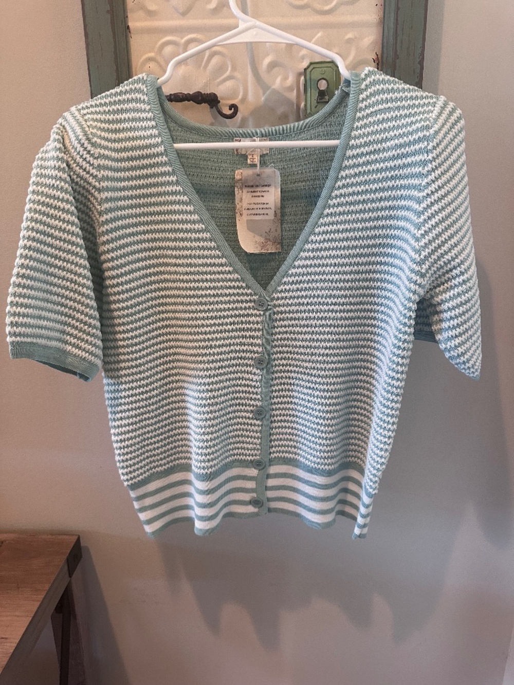 NWT Hem & Thread Mint Green Cardigan Short Sleeve Button Front Size L